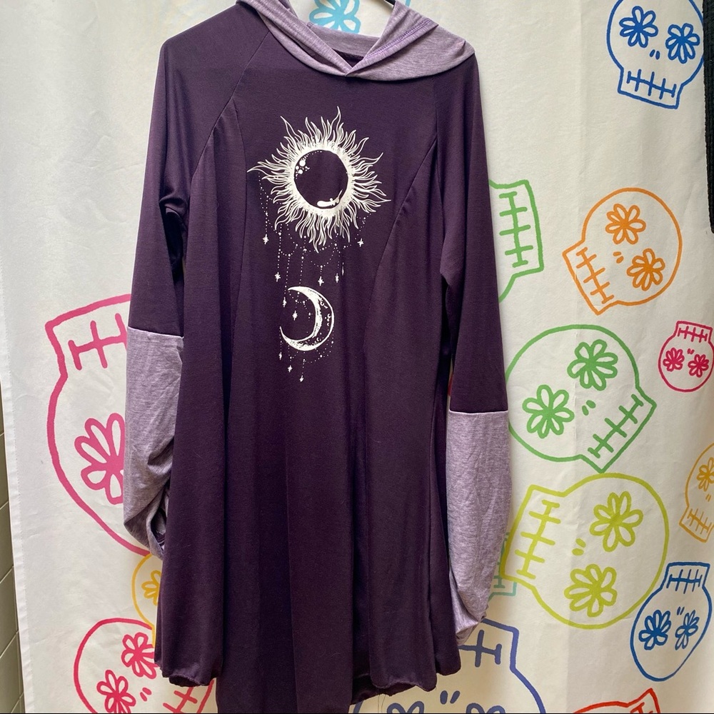 Retro Sun Moon Print Long-sleeved Dress Purple